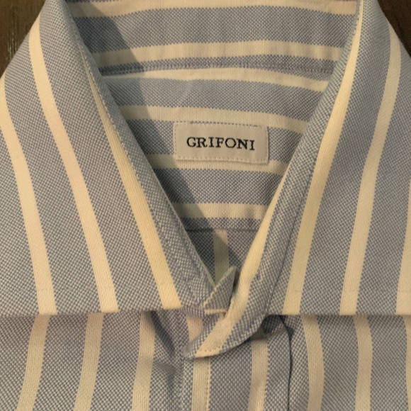 GRIFONI Men's long sleeves woven shirt in blue/white stripes - Picture 2 of 8